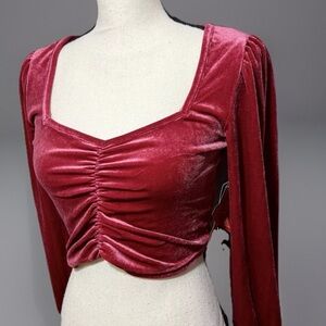 Almost Famous Red Velvet Top Size M Long Sleeve Y2k Vampire Whimsigoth  NWT